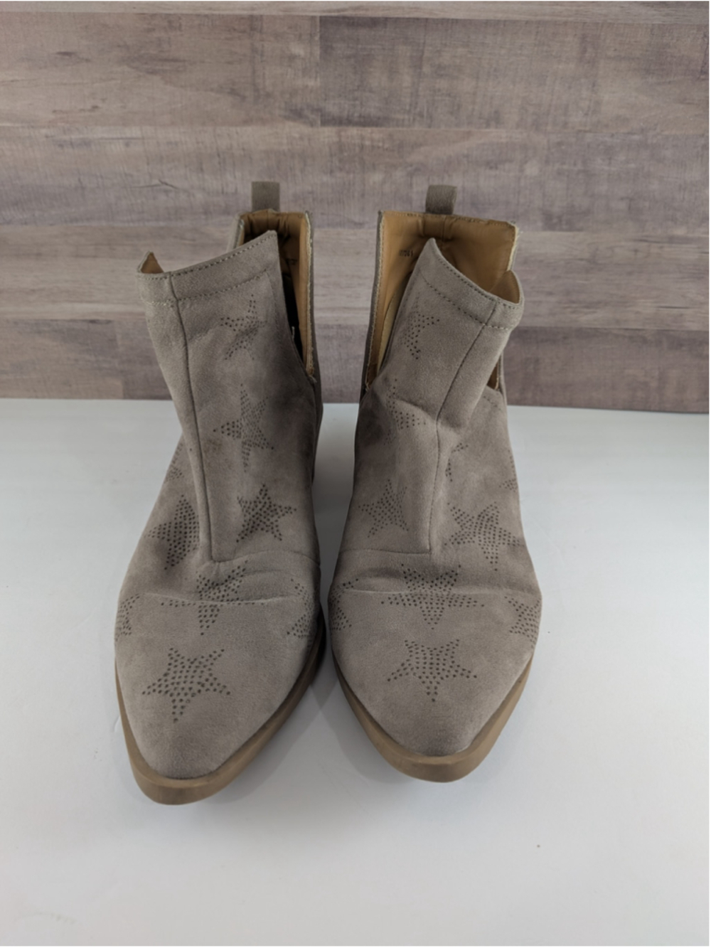 Grey Star Perforated Ankle Booties Size 8.5